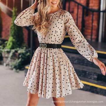 Summer Black Print Polka Dot Long Sleeve Chiffon Women Mini Casual Dresses